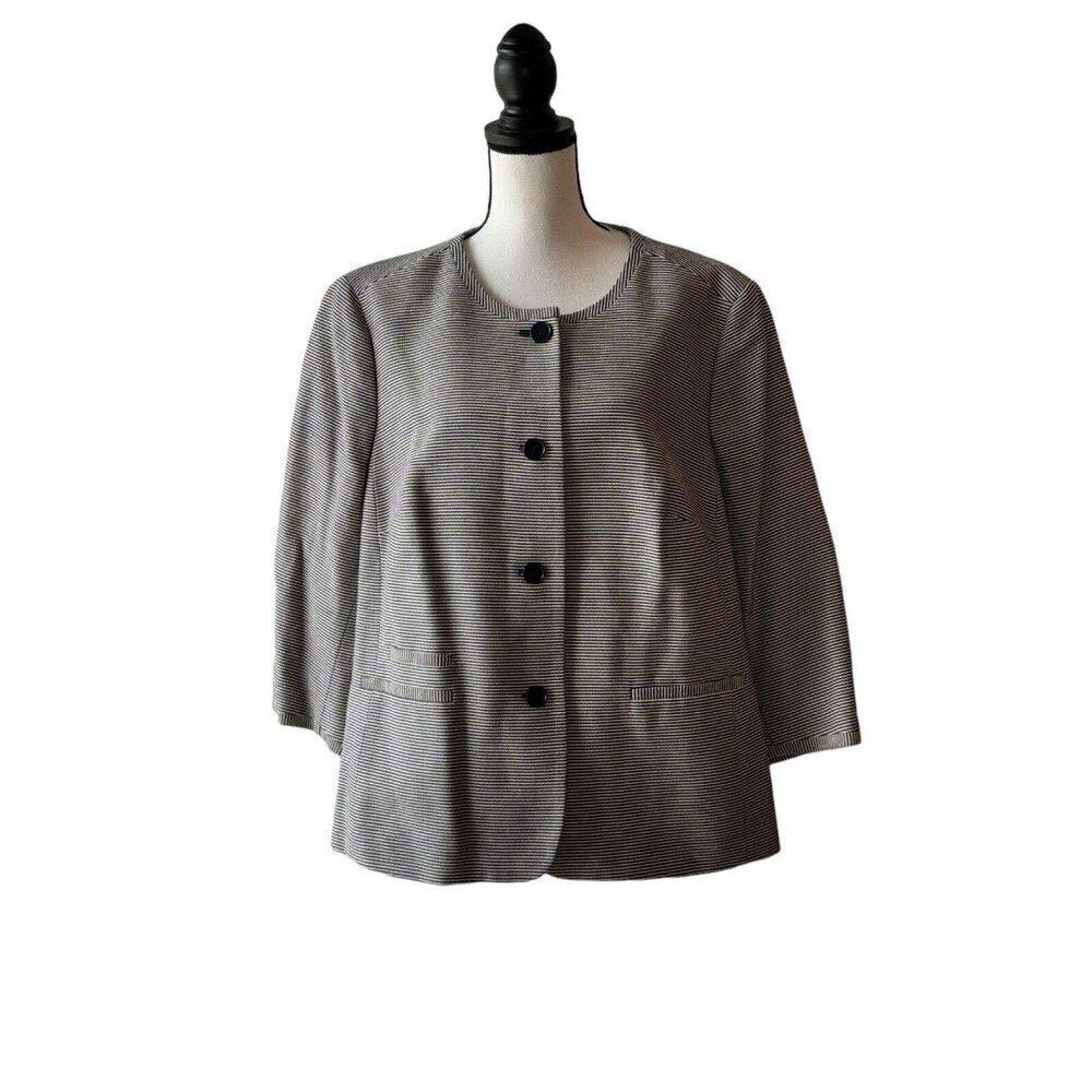 Talbots Size 20W Blue and White Micro-Striped Blazer Jacket - New